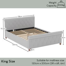 Home Discount Vida Designs Vittorio King Size Bed Frame (Crushed Velvet Silver, Light Grey Velvet, Light Grey Linen) Bedroom Furniture - thumbnail 2