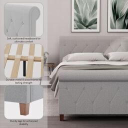 Home Discount Vida Designs Vittorio King Size Bed Frame (Crushed Velvet Silver, Light Grey Velvet, Light Grey Linen) Bedroom Furniture - thumbnail 6