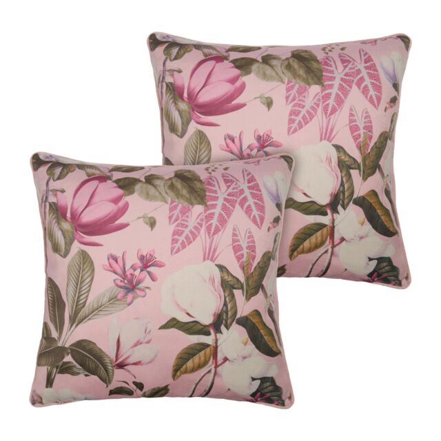 OHS 2 Pack Printed Floral Cushion Covers Home Decor Set in Pink - Size: 45 cm x 45 cm
