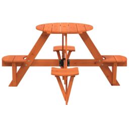 Berkfield Home Picnic Table for 4 Kids with Umbrella Hole Round Solid Wood Fir in Brown - thumbnail 4