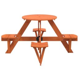 Berkfield Home Picnic Table for 4 Kids with Umbrella Hole Round Solid Wood Fir in Brown - thumbnail 5