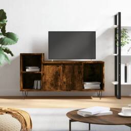 Berkfield Home TV Cabinet Smoked Oak 100x35x55 cm Engineered Wood in Brown - Size: 100 x 35 x 55 cm - thumbnail 2