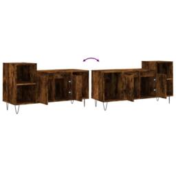 Berkfield Home TV Cabinet Smoked Oak 100x35x55 cm Engineered Wood in Brown - Size: 100 x 35 x 55 cm - thumbnail 9