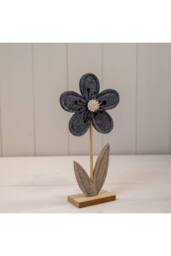 KDMD Grey Felt Flower on Wooden Base Decoration - thumbnail 2