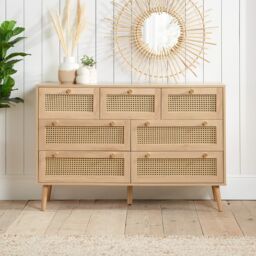 Birlea Croxley Chest of 7 Drawers Rattan Croxley Mid Century Modern in Natural - thumbnail 1