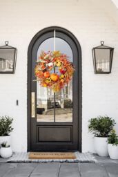 H&O Direct 50cm Dia Halloween Artificial Pumpkin Maple Leaves Wreath in Orange - thumbnail 1