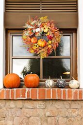H&O Direct 50cm Dia Halloween Artificial Pumpkin Maple Leaves Wreath in Orange - thumbnail 2