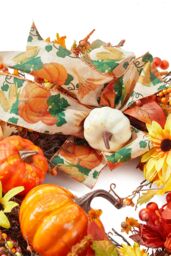 H&O Direct 50cm Dia Halloween Artificial Pumpkin Maple Leaves Wreath in Orange - thumbnail 4