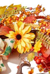 H&O Direct 50cm Dia Halloween Artificial Pumpkin Maple Leaves Wreath in Orange - thumbnail 5
