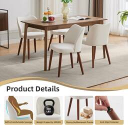 London Boutique 6PCS Modern Dining Chairs Kitchen Chairs Upholstered Accent Chairs in Off-White - thumbnail 7
