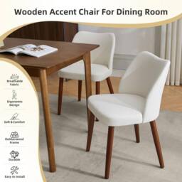 London Boutique 6PCS Modern Dining Chairs Kitchen Chairs Upholstered Accent Chairs in Off-White - thumbnail 3