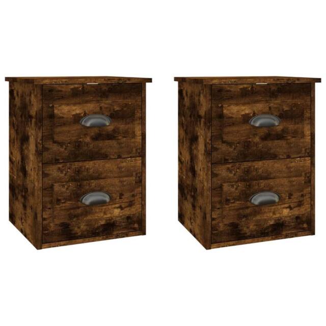 Berkfield Home Wall-mounted Bedside Cabinets 2 pcs Smoked Oak 41.5x36x53cm in Brown - Size: 41.5x36x53 cm - image 1