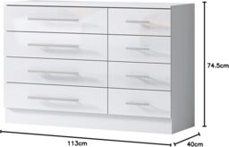 Harmin High Gloss 8 Drawer Sideboard, Cupboard, Buffet Solo, Chest of Drawers in White - thumbnail 4