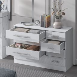 Harmin High Gloss 8 Drawer Sideboard, Cupboard, Buffet Solo, Chest of Drawers in White - thumbnail 3