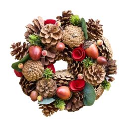 Dibor Traditional Woodland Treasures Front Door Autumn Winter Wreath 26cm in Brown - thumbnail 2