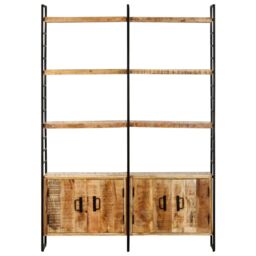 Berkfield Home 4-Tier Bookcase 124x30x180 cm Rough Mango Wood in Brown - Size: 124 x 30 x 180 cm - thumbnail 2