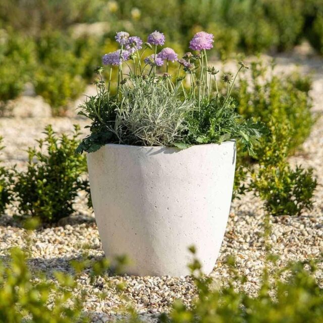Primrose White Handmade Egg Shape Fiberstone Indoor Outdoor Planter 36cm - image 1