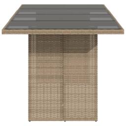 Berkfield Home Garden Table with Glass Top Beige 190x80x74 cm Poly Rattan - Size: 190 x 80 x 74 cm - thumbnail 4
