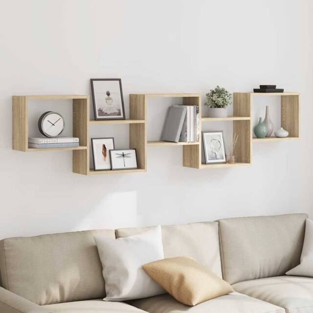 Berkfield Home Wall Cube Shelf 5 Compartments Sonoma Oak Engineered Wood in Light Oak - image 1