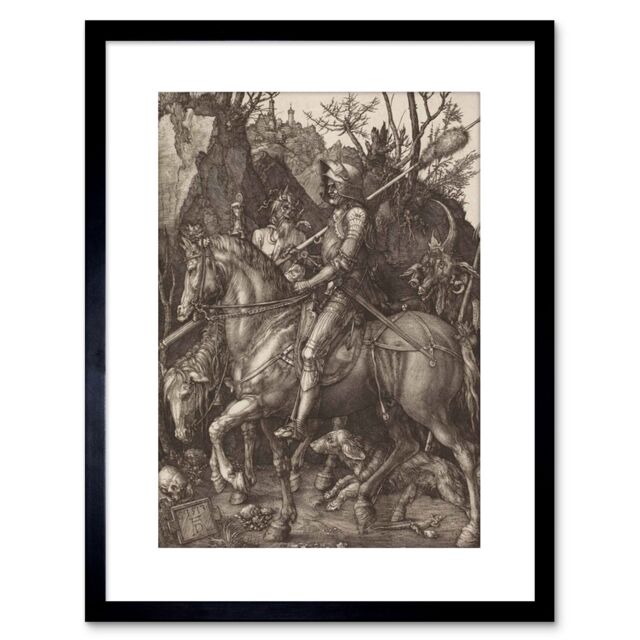 "Artery8 Wall Art Print Painting Albrecht Durer Knight Death Devil Old Master Artwork Framed 9X7 Inch in Black - Size: W7"" x H9""" - image 1