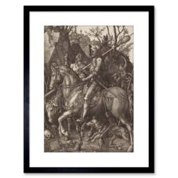 "Artery8 Wall Art Print Painting Albrecht Durer Knight Death Devil Old Master Artwork Framed 9X7 Inch in Black - Size: W7"" x H9""" - thumbnail 1