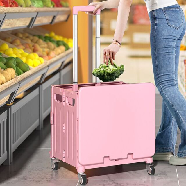 Living and Home 45L Foldable Shopping Trolley with Wheels in Pink - image 1