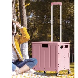 Living and Home 45L Foldable Shopping Trolley with Wheels in Pink - thumbnail 2