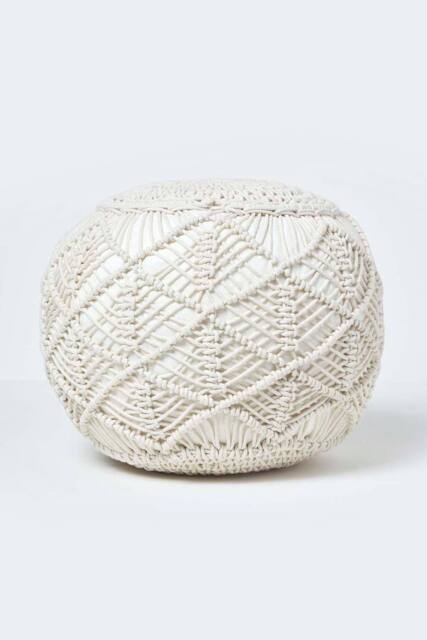 Homescapes Macrame Knitted Pouffe 40 x 50 cm in Natural - image 1