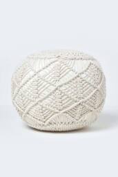 Homescapes Macrame Knitted Pouffe 40 x 50 cm in Natural - thumbnail 1