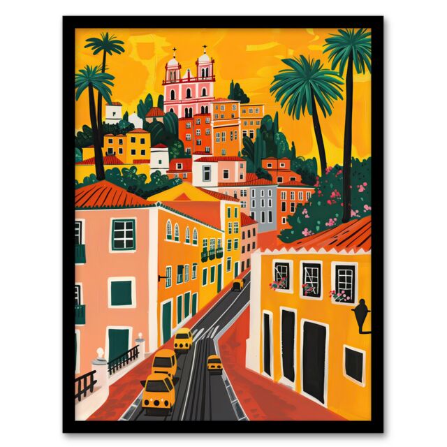 Artery8 Mexico City Santa Prisca Church Cityscape Sunset Framed Art Print in Mustard - Size: A4 - image 1