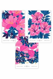 ARTZE Set of 3 Navy Blue & Pink Flower Market Bouquets Art Posters - Size: W42 cm x H59 cm - thumbnail 1