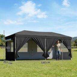 OUTSUNNY 3 x 6 m Pop Up Gazebo, UPF50+ Wedding Party Tent Marquee in Black - thumbnail 3