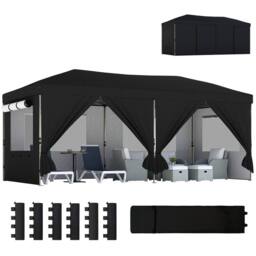 OUTSUNNY 3 x 6 m Pop Up Gazebo, UPF50+ Wedding Party Tent Marquee in Black - thumbnail 2