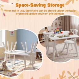 CASART Kids Wooden Table & 2 Chairs Set 3PCS Children Activity Desk Chair Set in White - thumbnail 4