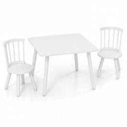 CASART Kids Wooden Table & 2 Chairs Set 3PCS Children Activity Desk Chair Set in White - thumbnail 2