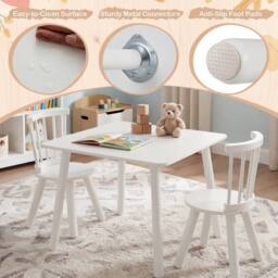 CASART Kids Wooden Table & 2 Chairs Set 3PCS Children Activity Desk Chair Set in White - thumbnail 8