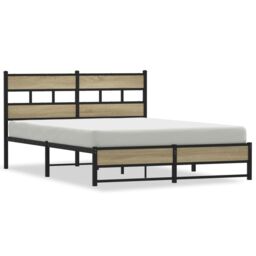 Berkfield Home Metal Bed Frame without Mattress Sonoma Oak 140x200 cm in Brown - thumbnail 2