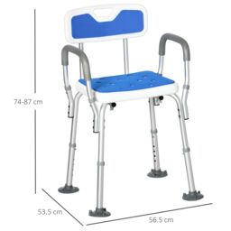 HOMCOM EVA Padded Shower Stool with Back & Arms Foot Pads Blue - thumbnail 3