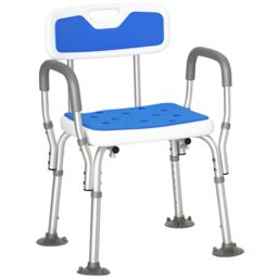 HOMCOM EVA Padded Shower Stool with Back & Arms Foot Pads Blue - thumbnail 2