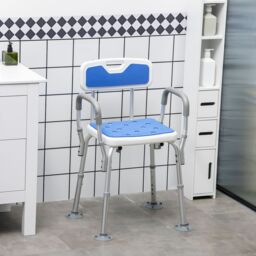 HOMCOM EVA Padded Shower Stool with Back & Arms Foot Pads Blue - thumbnail 1