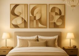 Mafett 3 Set Framed Abstract Pearl Circle Design Beige Golden Wall Art Prints - thumbnail 2