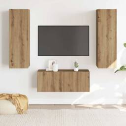 Berkfield Home Wall Mounted TV cabinets 3 pcs Artisan Oak Engineered Wood in Brown - thumbnail 3