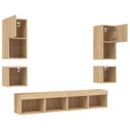 Berkfield Home 8 Piece TV Wall Units with LED Sonoma Oak Engineered Wood in Brown - thumbnail 5