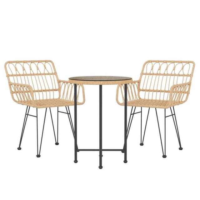 Berkfield Home Beautiful 3 Piece Garden Dining Set Poly Rattan in Light Tan - image 1