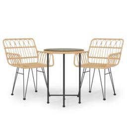 Berkfield Home Beautiful 3 Piece Garden Dining Set Poly Rattan in Light Tan - thumbnail 3