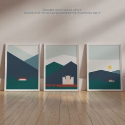 Artery8 Wall Art Print Pack of 3 A4 Geometric Bold Colour Scottish Mountain Countryside House & Castle Landscape Living Room s Set - thumbnail 6