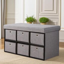 Pirlo Plush Ottoman Storage Box Grey With 6 Drawers