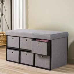 Pirlo Plush Ottoman Storage Box Grey With 6 Drawers - thumbnail 3