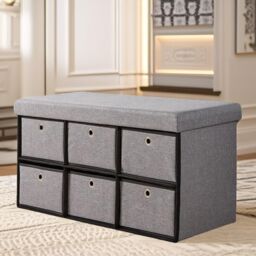 Pirlo Plush Ottoman Storage Box Grey With 6 Drawers - thumbnail 2