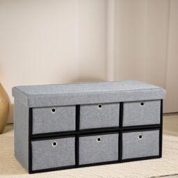 Pirlo Plush Ottoman Storage Box Grey With 6 Drawers - thumbnail 4